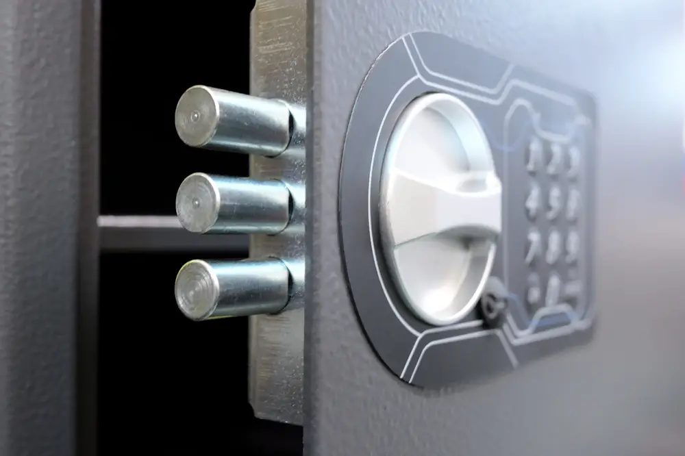 Auburn Safe & Lock: Professional safe maintenance for digital locks, showing strong steel bolts for maximum valuables protection.